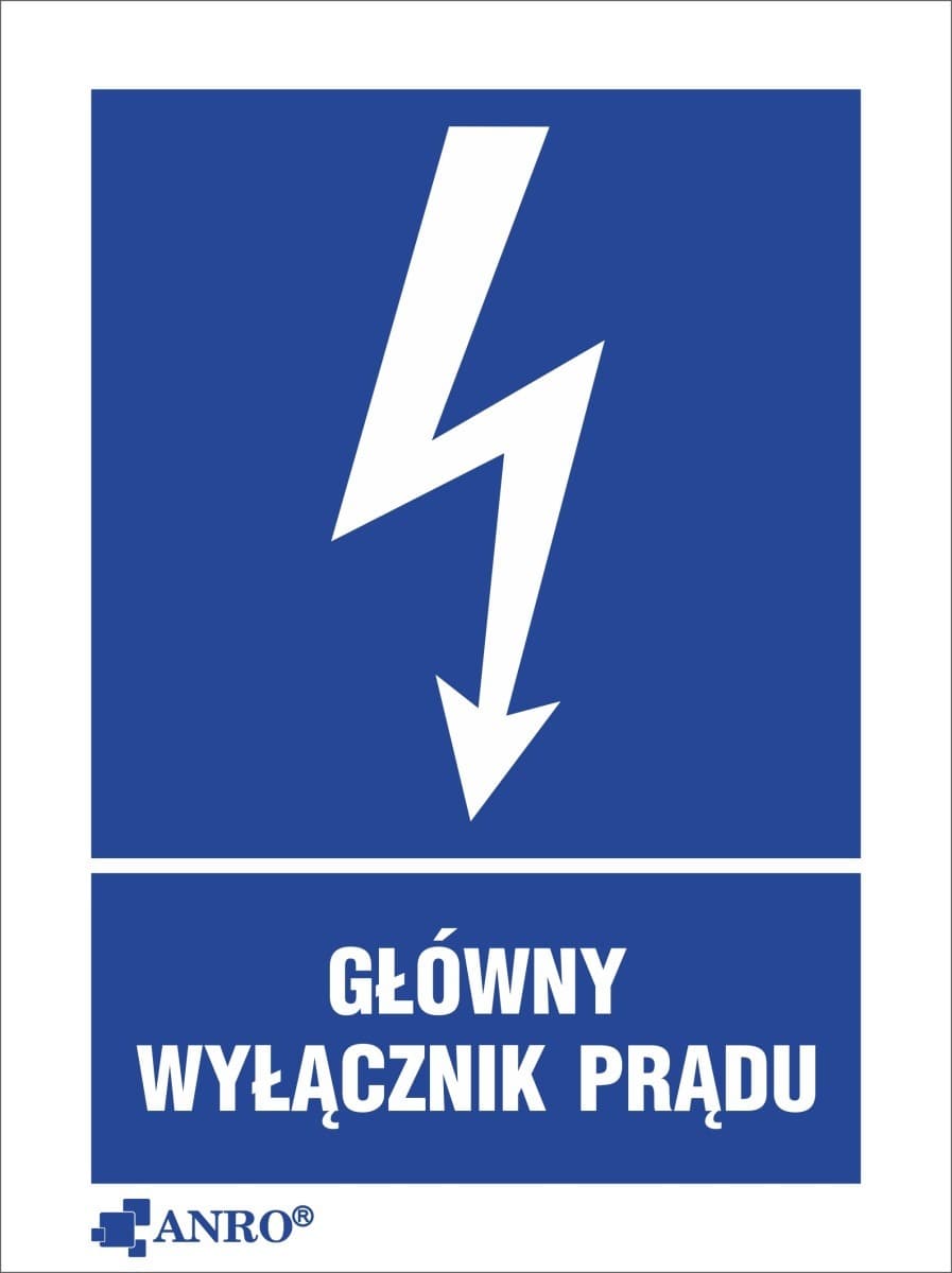 Samoprzylepna tabliczka ostrzegawcza /GŁÓWNY WYŁĄCZNIK PRĄDU 148X210/ 20EIA/Q4/F